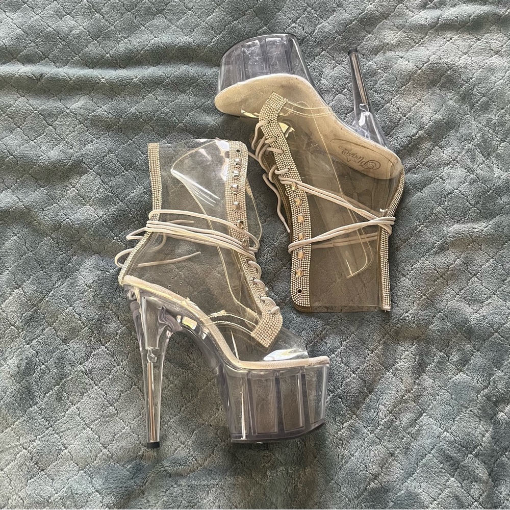 Pleaser Silver‎ Stiletto Platform lace up boot Heels Adore-1021C-2